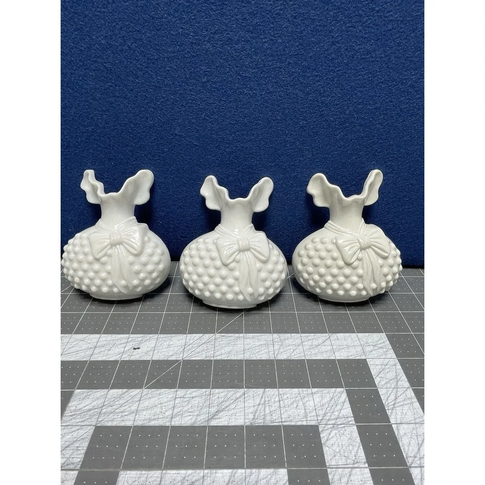 10 Hobnail White Burwood Baskets Vases Butterflies Mirror Wall Set MCM Vintage